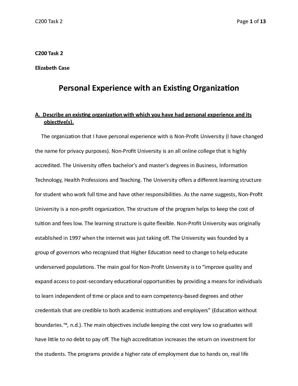 Preview image of Case__Task_2_C200.docx    C200 Task 2  Elizabeth Case  Personal Experience with an Existin document